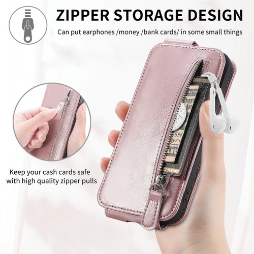 ZTE Blade V40 Pro Zipper Wallet Vertical Flip Leather Phone Case - Gose Gold